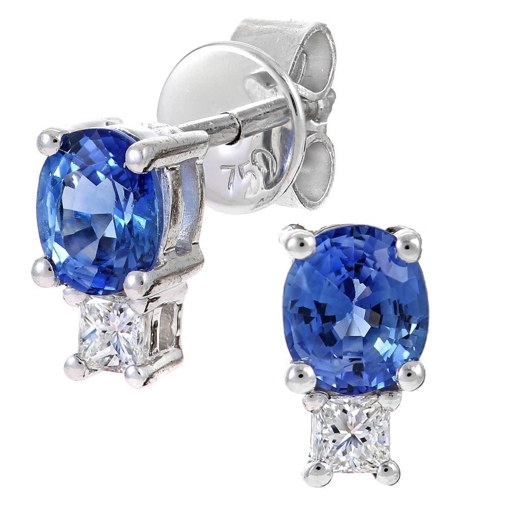 Blue Sapphire Solitaire Stud Earrings 18ct White Gold | Prime Jewellery