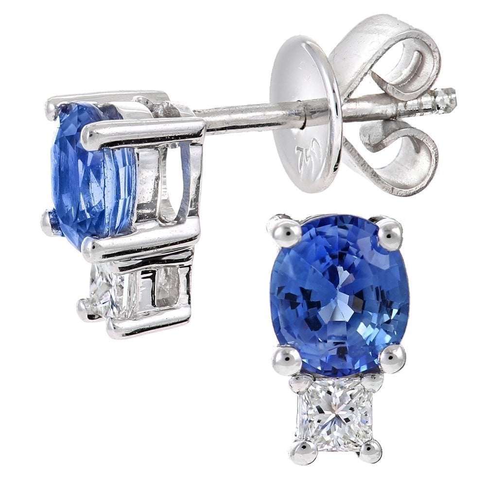 Blue Sapphire Stud Earrings - detail view | Prime Jewellery