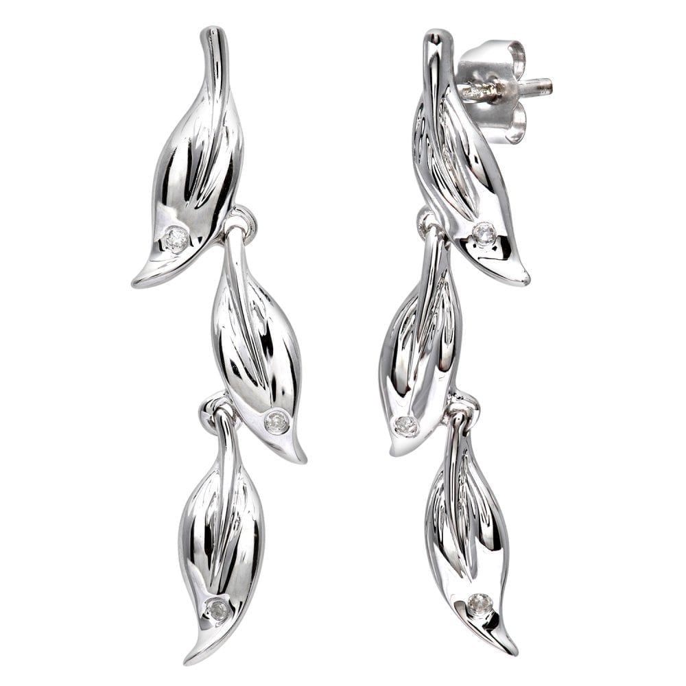 9ct White Gold Natural Diamond Leaf Drop Earrings