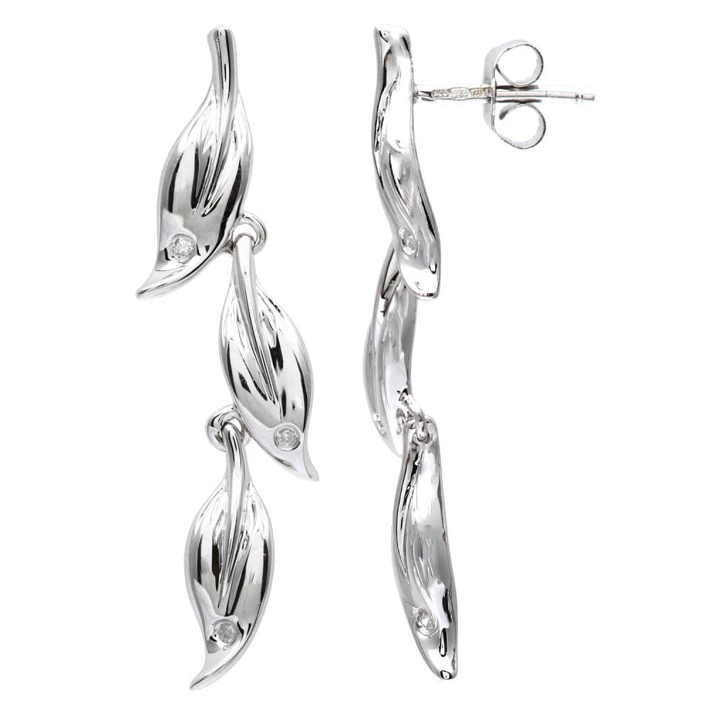 9ct White Gold Natural Diamond Leaf Drop Earrings