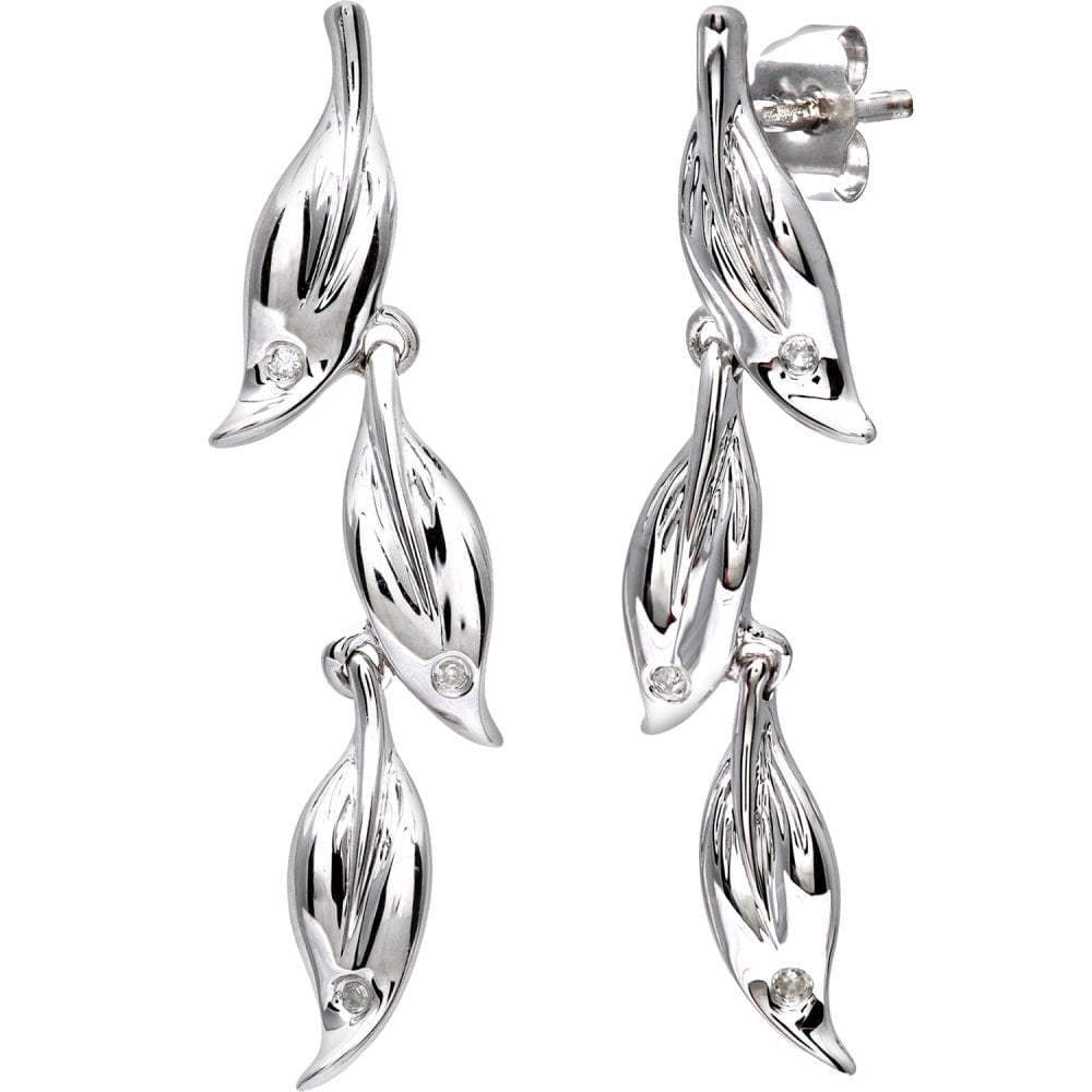 9ct White Gold Natural Diamond Leaf Drop Earrings