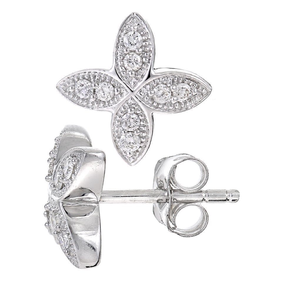 9ct White Gold 0.15ct Natural Diamond Floral Stud Earrings