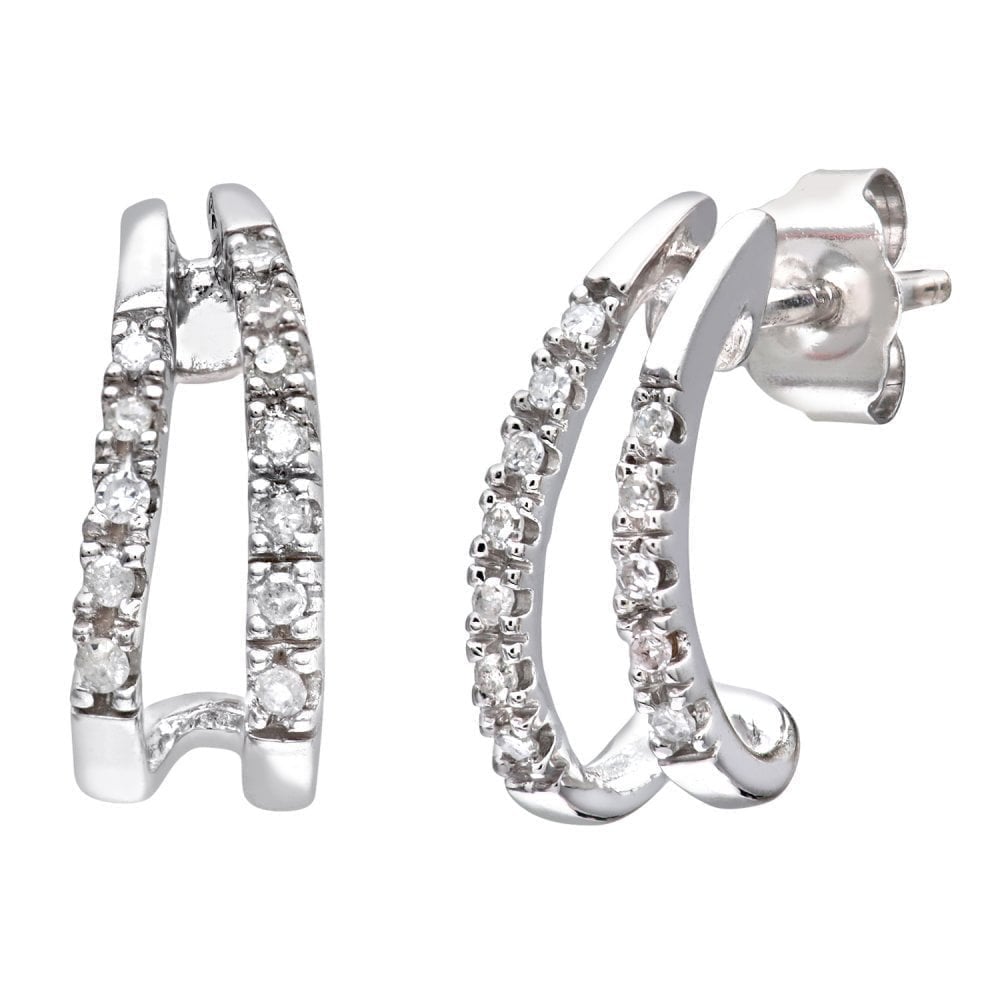 Diamond Huggie Hoop Earrings 9ct White Gold | Prime Jewellery