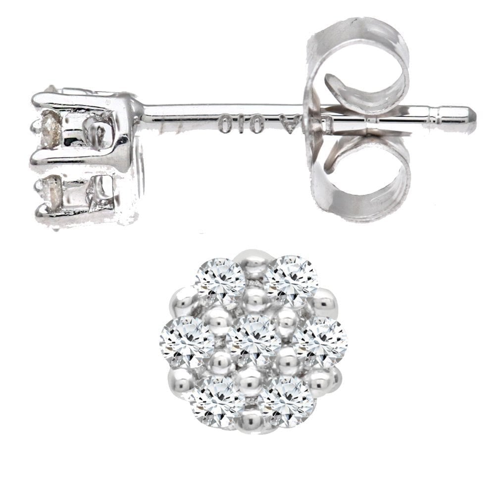 9ct White Gold 0.15 Carat Natural Diamond Cluster Stud Earrings