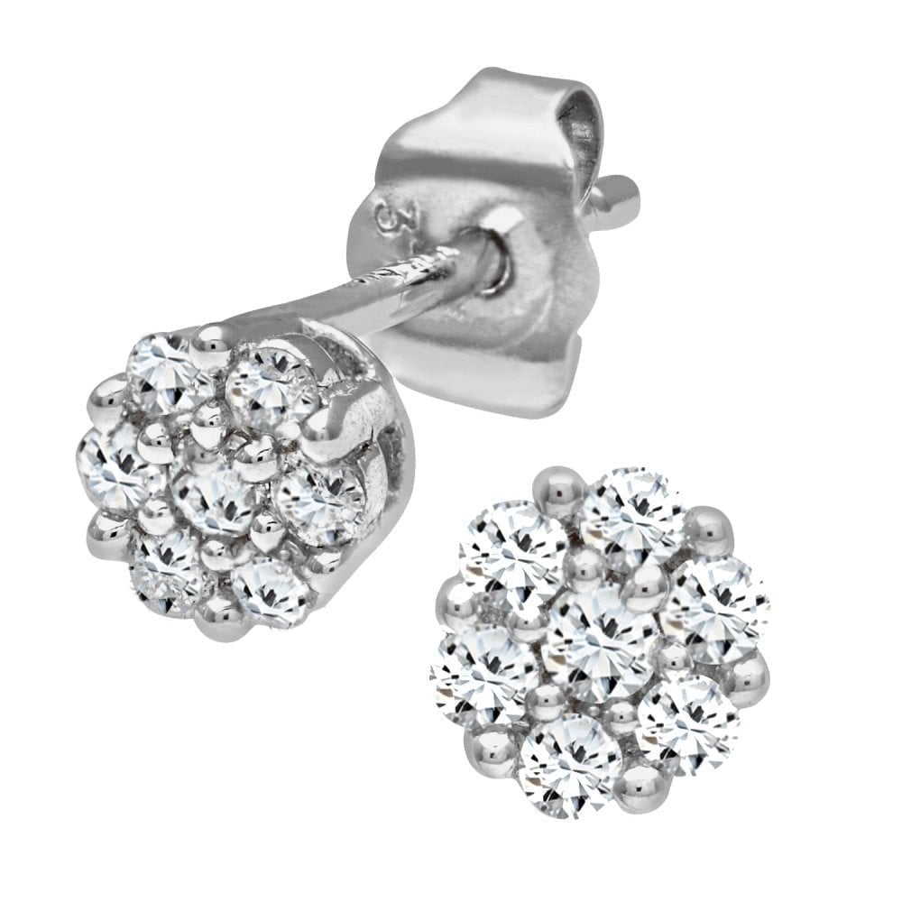 Diamond Cluster Stud Earrings 9ct White Gold | Prime Jewellery