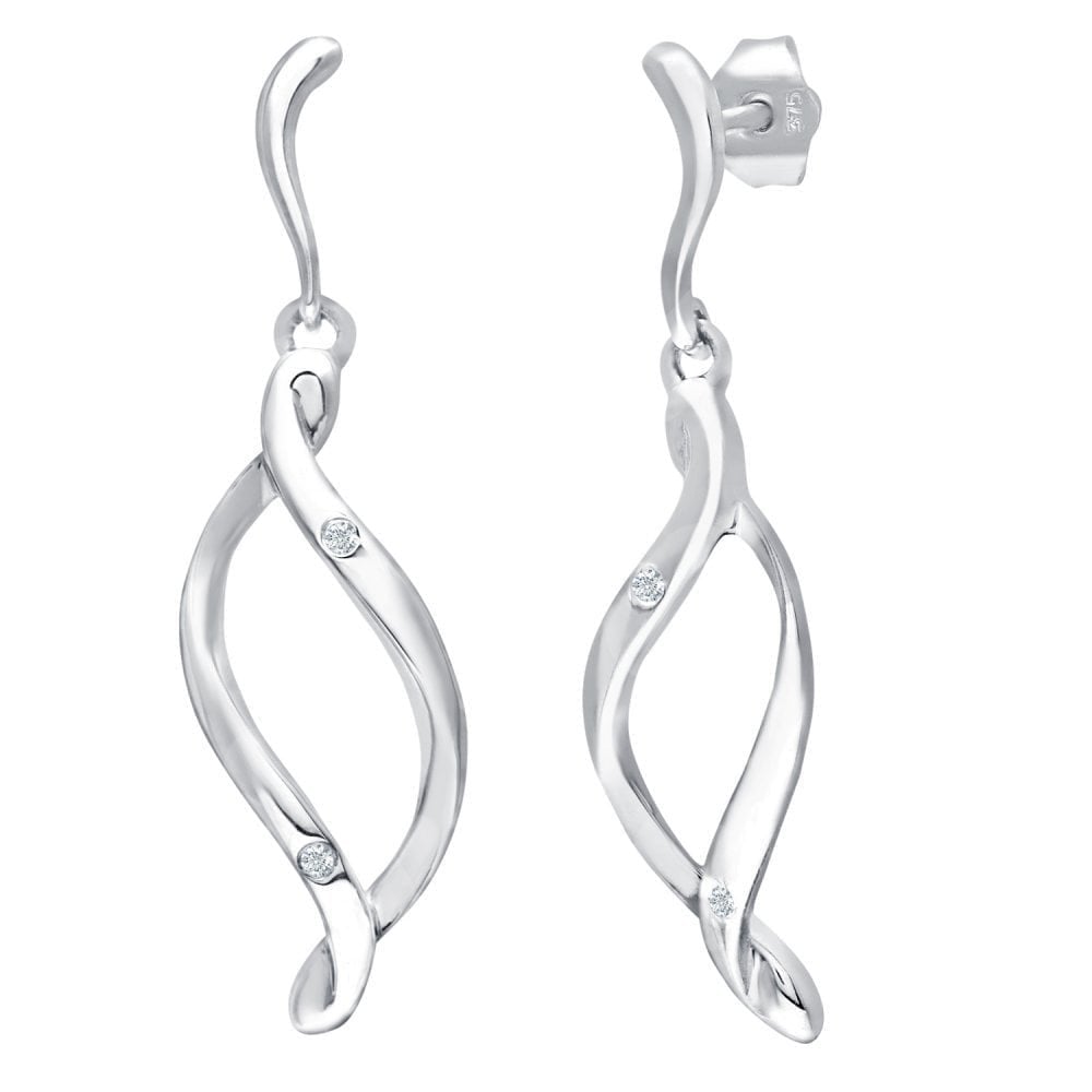 9ct White Gold Natural Diamond Swirl Drop Earrings