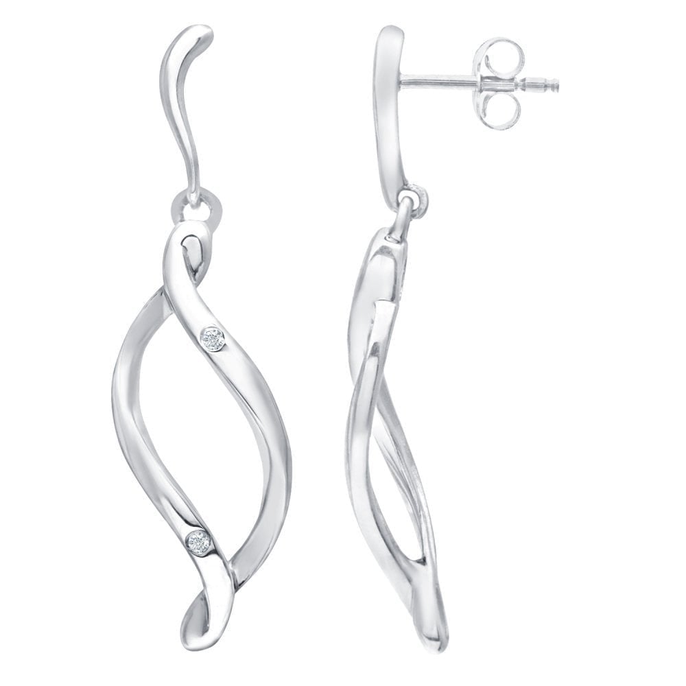 9ct White Gold Natural Diamond Swirl Drop Earrings