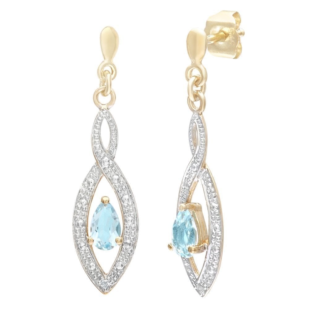 Sky Blue Topaz and Diamond Dangling Earrings 9ct White Gold | Prime Jewellery