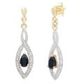 Pear Black Sapphire and Diamond Drop Earrings 9ct Yellow Gold | Prime Jewellery