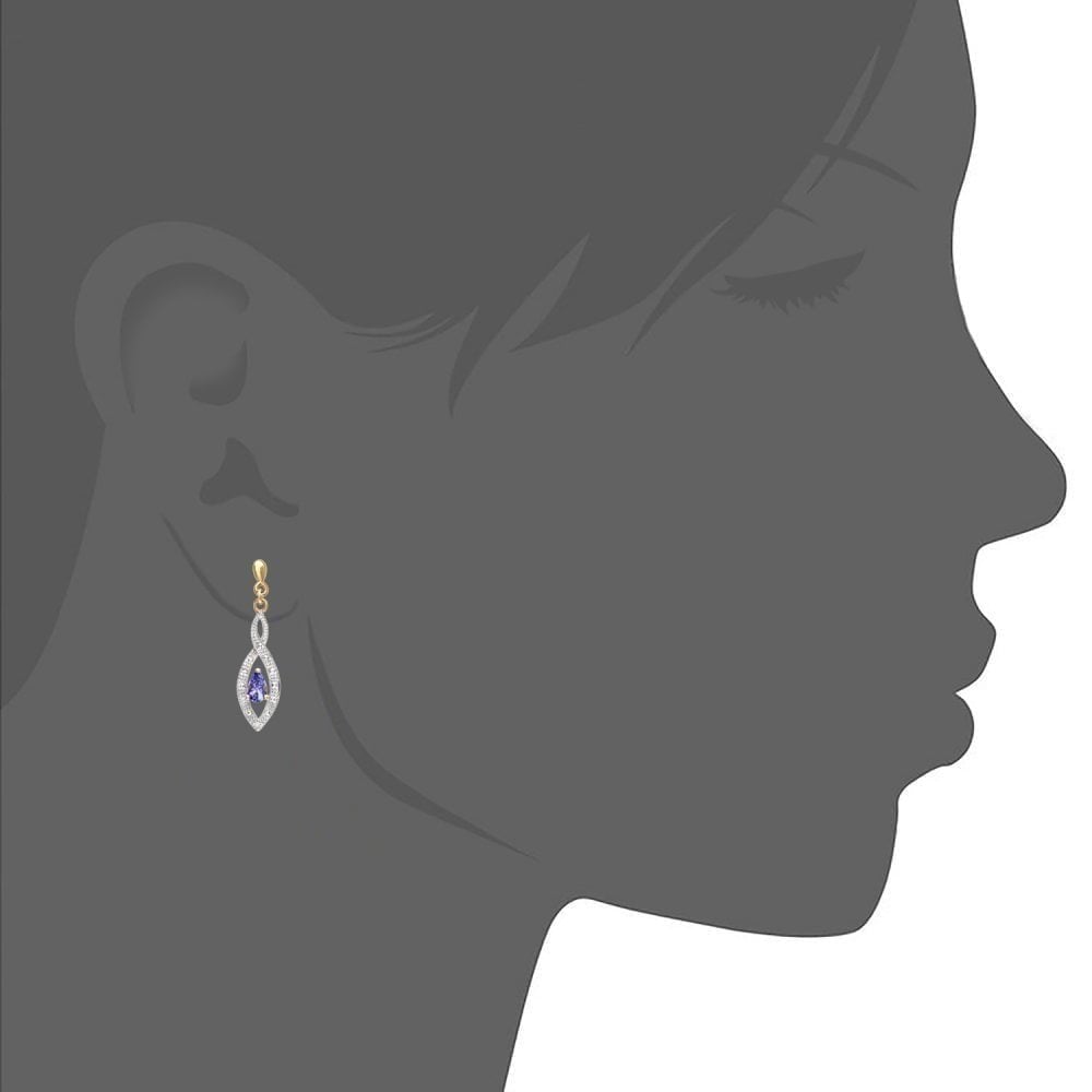 9ct Yellow Gold Tanzanite & 0.01ct Diamond Teardrop Earrings