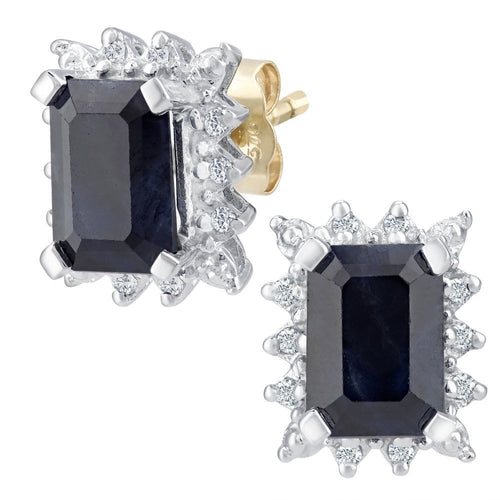 Black Sapphire Halo Stud Earrings 9ct Yellow Gold | Prime Jewellery