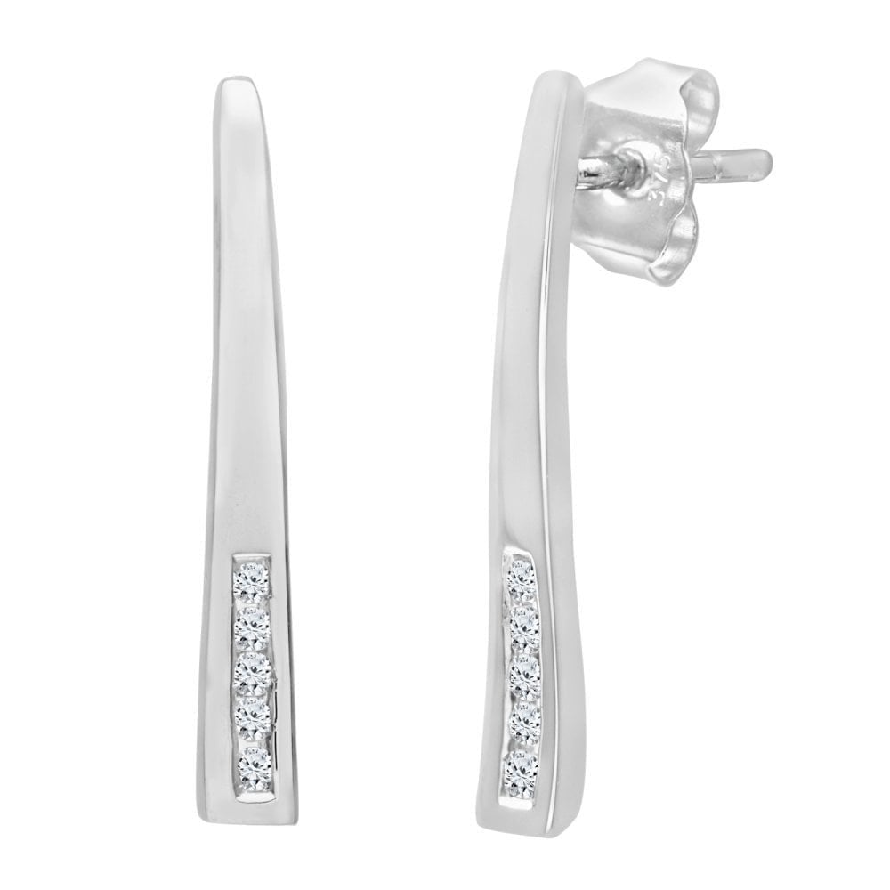 9ct White Gold Natural Diamond Stick Drop Earrings