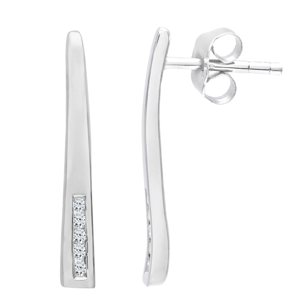 9ct White Gold Natural Diamond Stick Drop Earrings