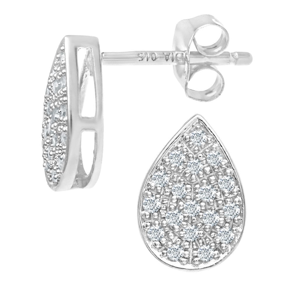 9ct White Gold 0.15ct Natural Diamond Teardrop Cluster Studs