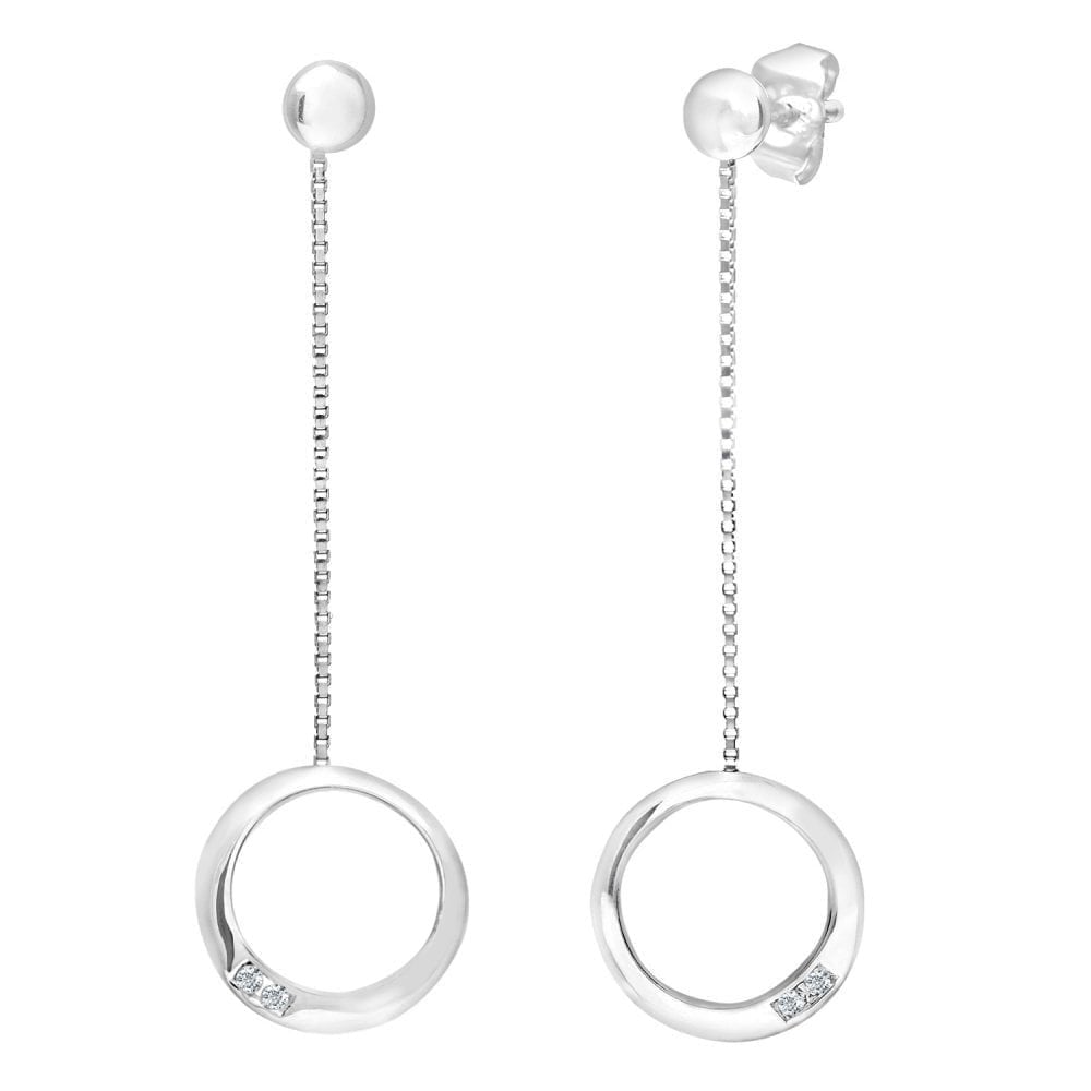 9ct White Gold Natural Diamond Circle Dangle Earrings