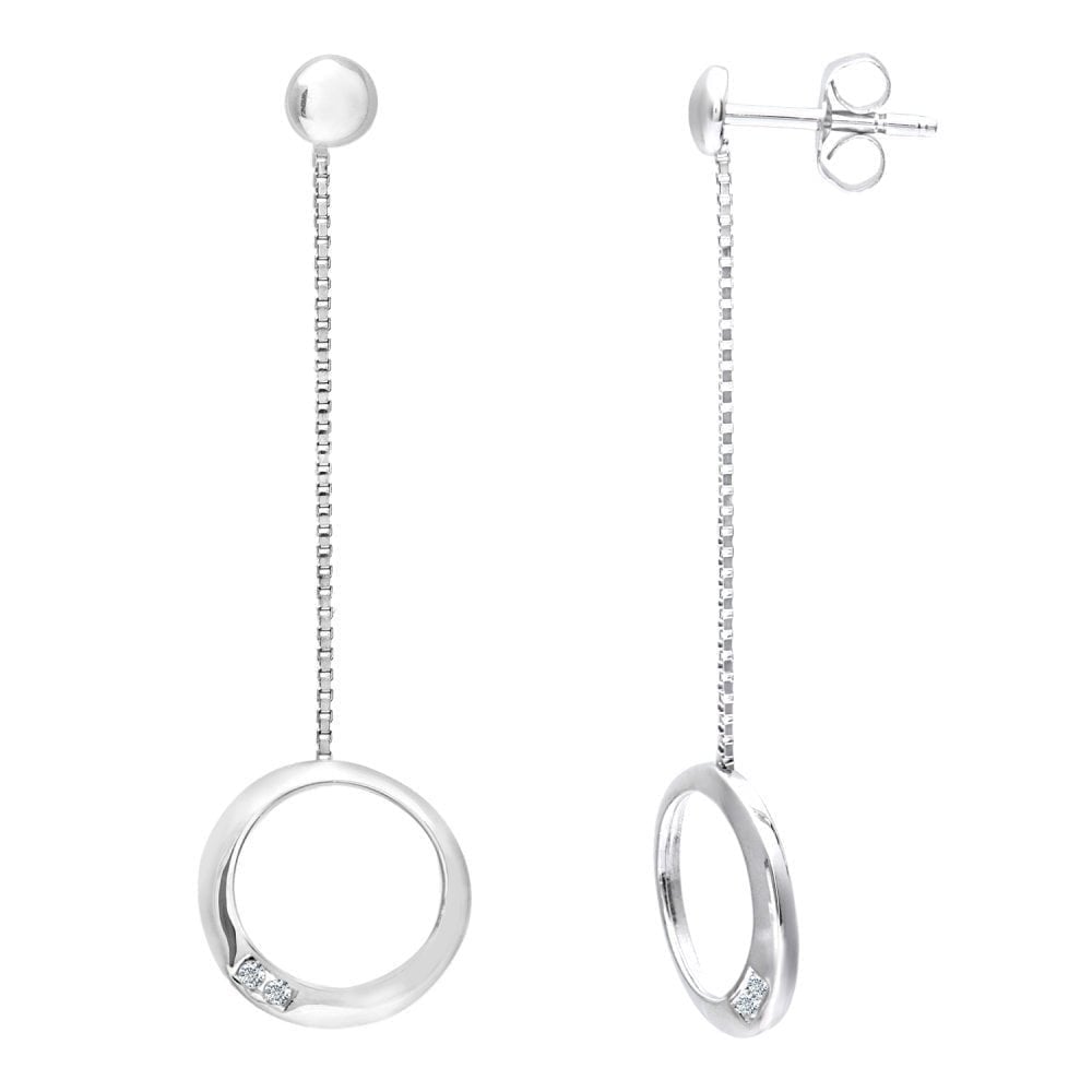 9ct White Gold Natural Diamond Circle Dangle Earrings