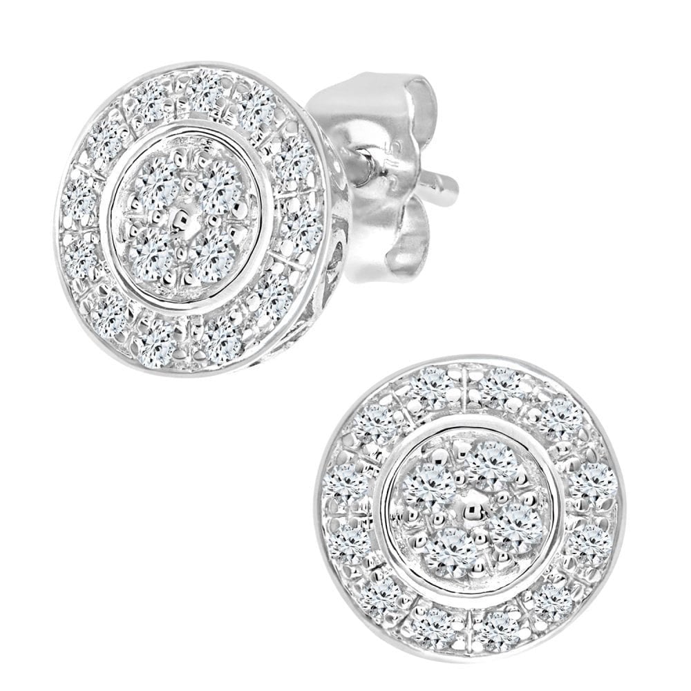 Diamond Cluster Stud Earrings 9ct White Gold | Prime Jewellery