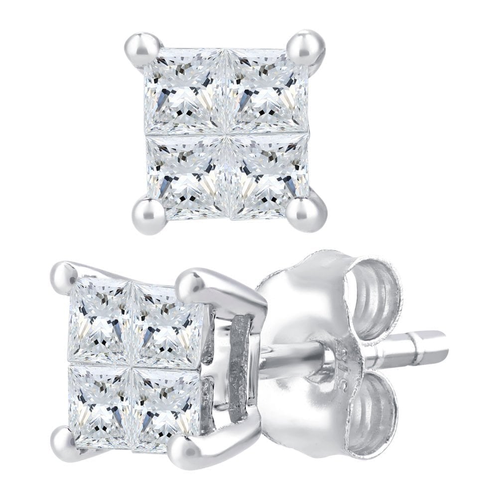 Diamond Solitaire Stud Earrings 9ct White Gold | Prime Jewellery
