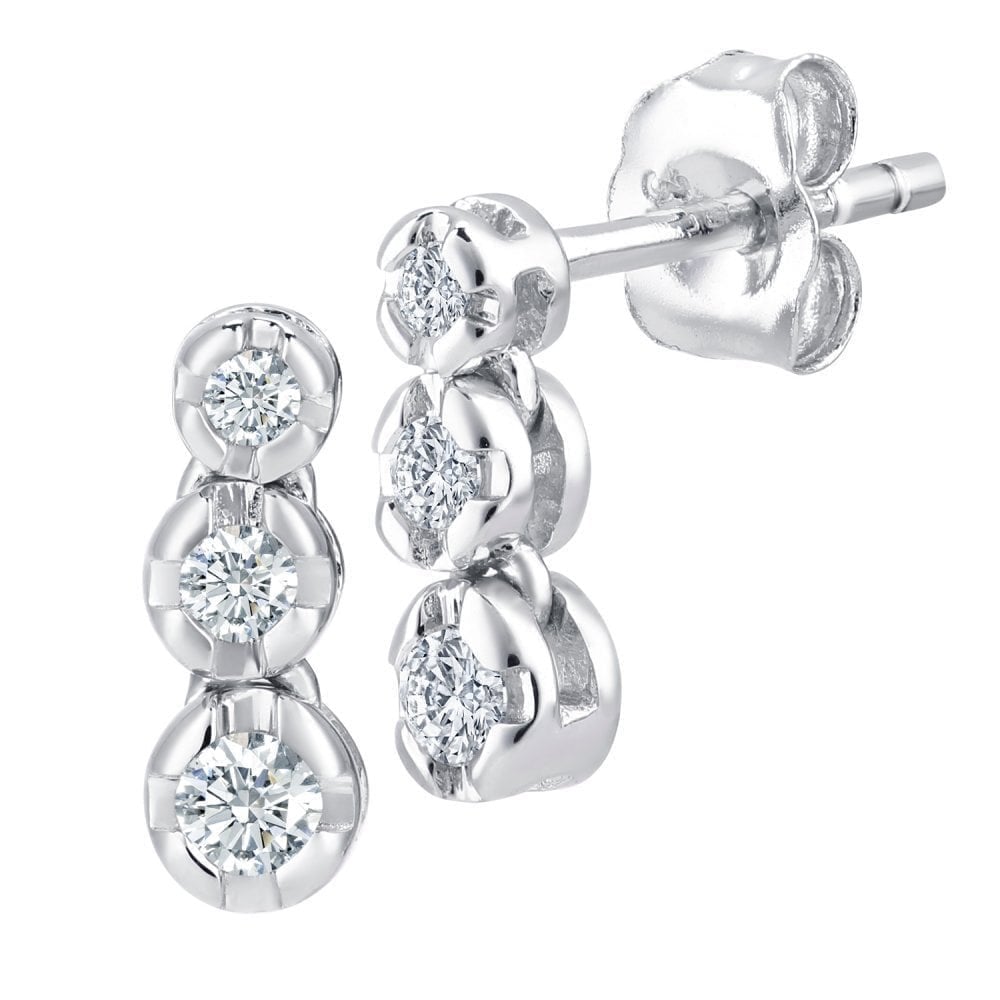 9ct White Gold 0.15 Carat Natural Diamond Trilogy Drop Earrings