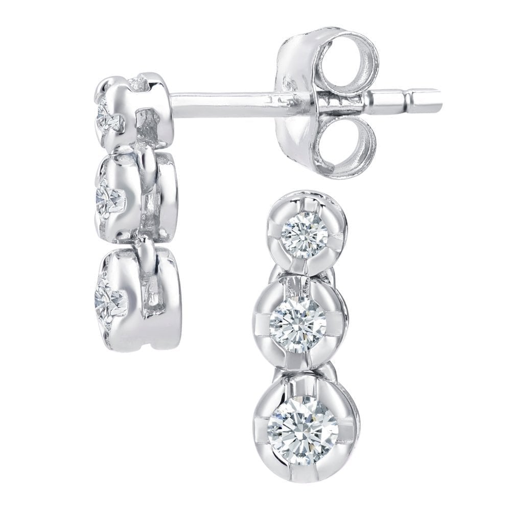9ct White Gold 0.15 Carat Natural Diamond Trilogy Drop Earrings