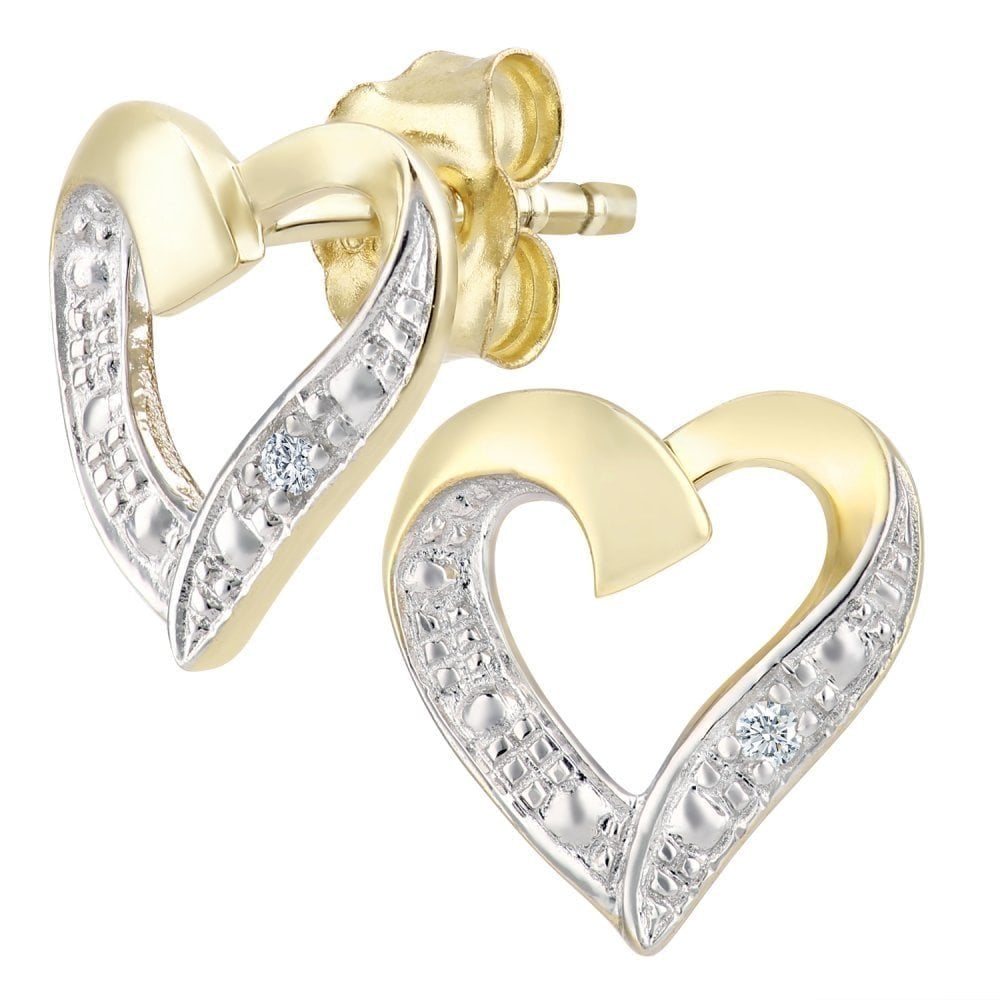Diamond Heart Stud Earrings 9ct Gold | Prime Jewellery