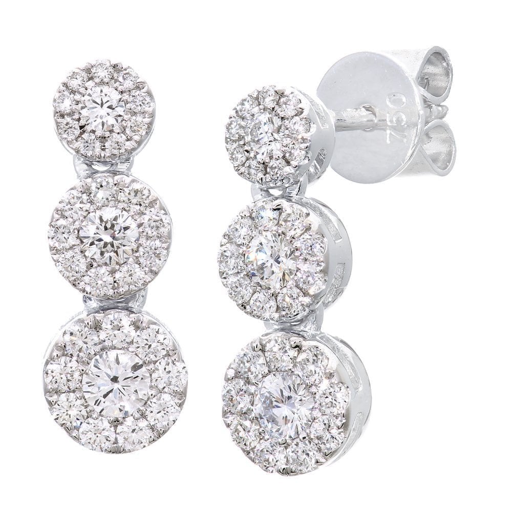 18ct White Gold 0.55 Carat Natural Diamond Trilogy Cluster Drop Earrings