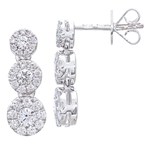 18ct White Gold 0.55 Carat Natural Diamond Trilogy Cluster Drop Earrings