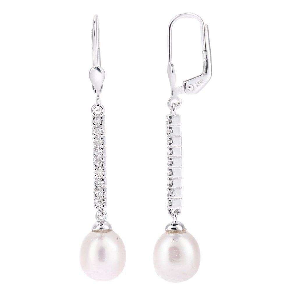 Pearl Drop Earrings 9ct White Gold | Prime Jewellery
