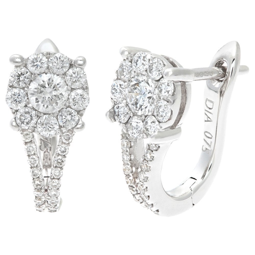 18ct White Gold 0.75 Carat Natural Diamond Halo Mini Hoops