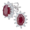 9ct White Gold Oval Ruby Cluster 0.25ct Diamond Stud Earrings