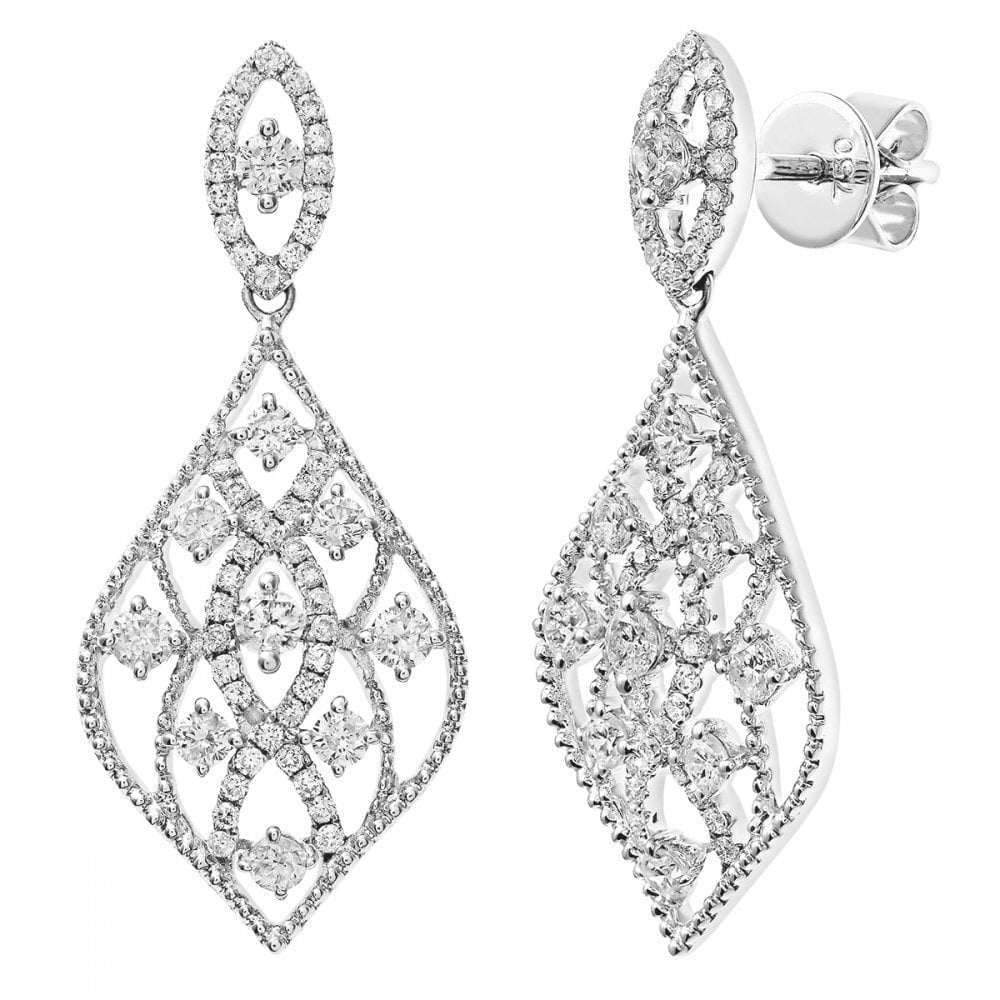 18ct White Gold 1 Carat Natural Diamond Chandelier Drop Earrings