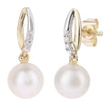 9ct Yellow Gold Cultured Pearl and 0.03ct Diamond Drop Earrings