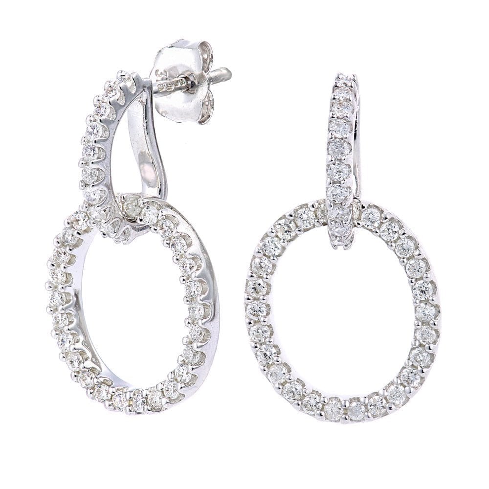 9ct White Gold 0.45 Carat Natural Diamond Circle Drop Earrings with Gold Push Back