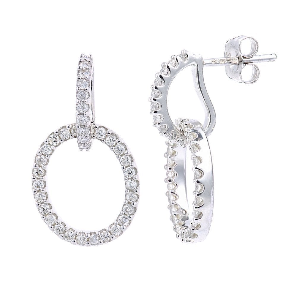 9ct White Gold 0.45 Carat Natural Diamond Circle Drop Earrings with Gold Push Back