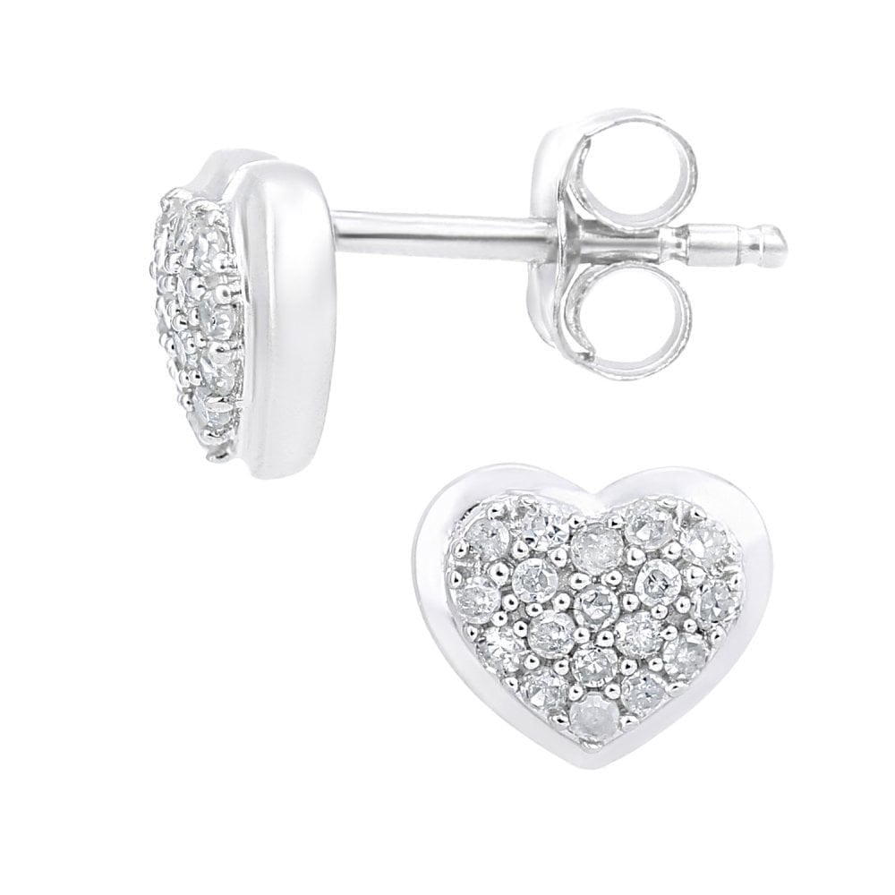 Diamond Heart Stud Earrings 9ct White Gold | Prime Jewellery