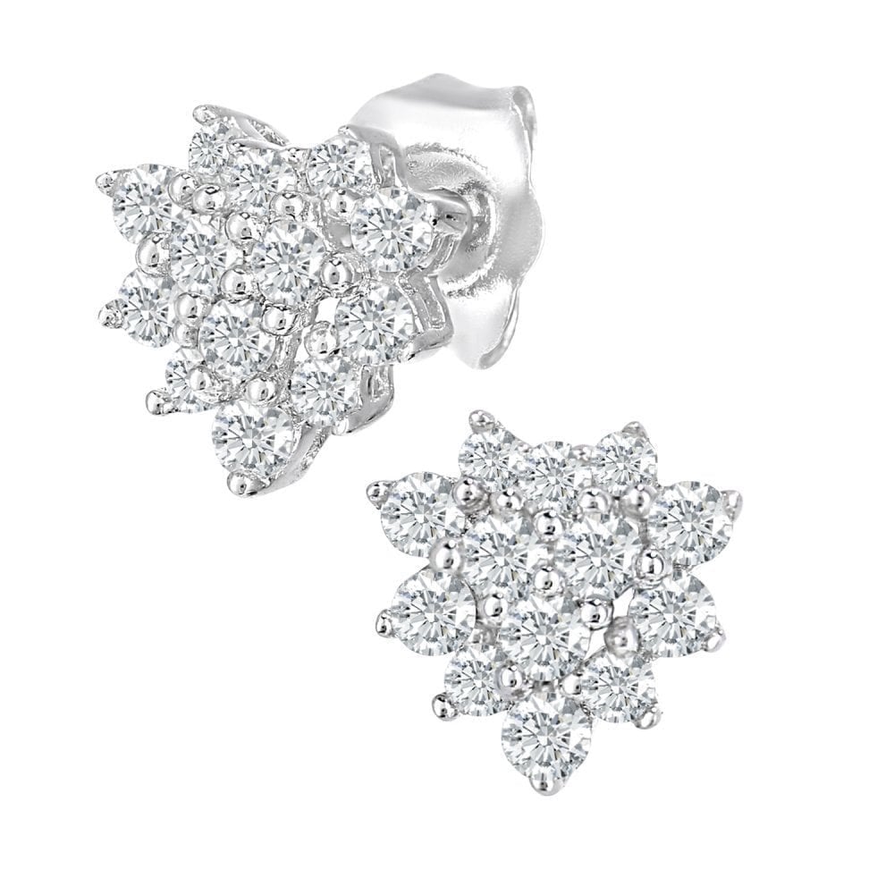 Diamond Cluster Stud Earrings 9ct White Gold | Prime Jewellery