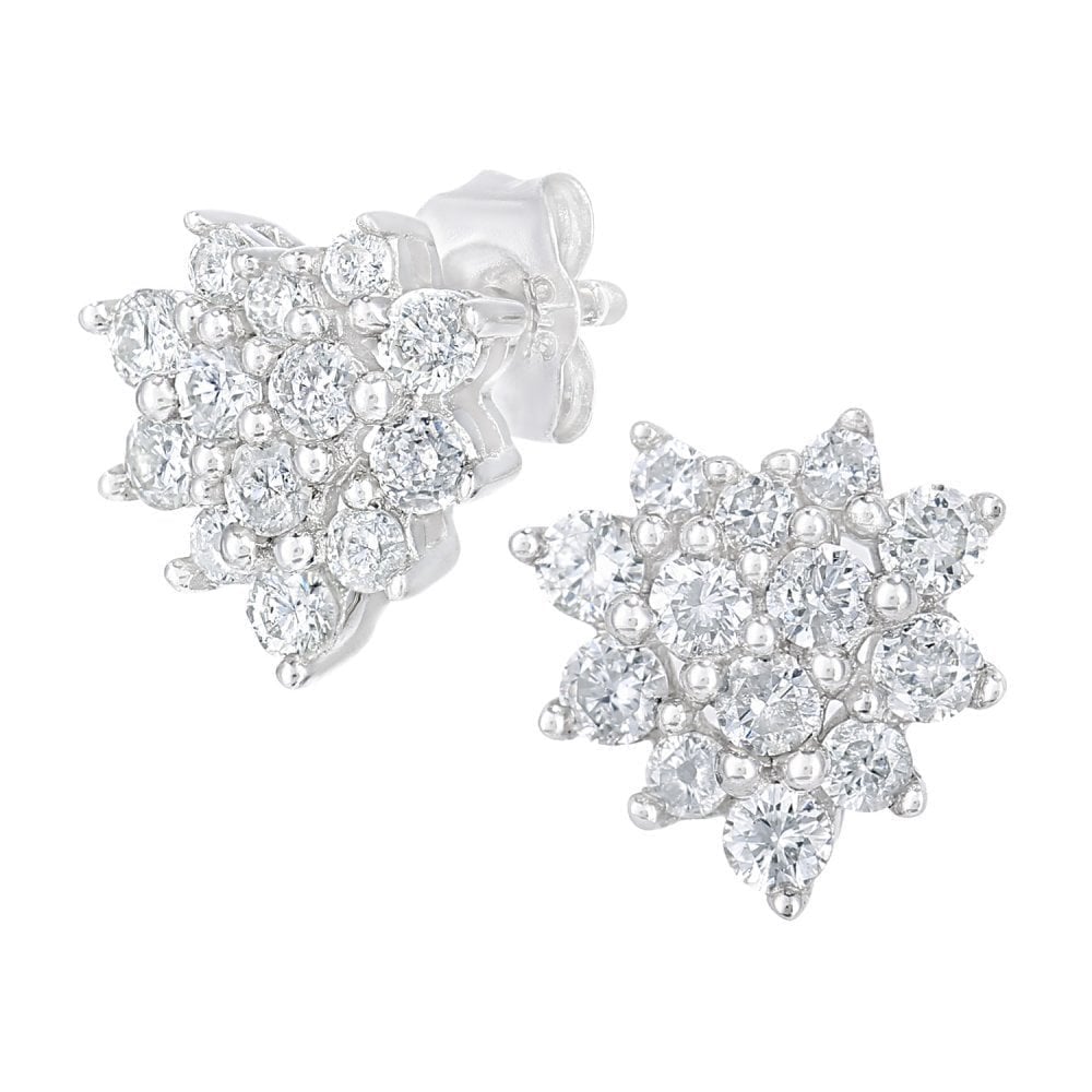 9ct White Gold 0.50 Carat Natural Diamond Cluster Heart Stud Earrings