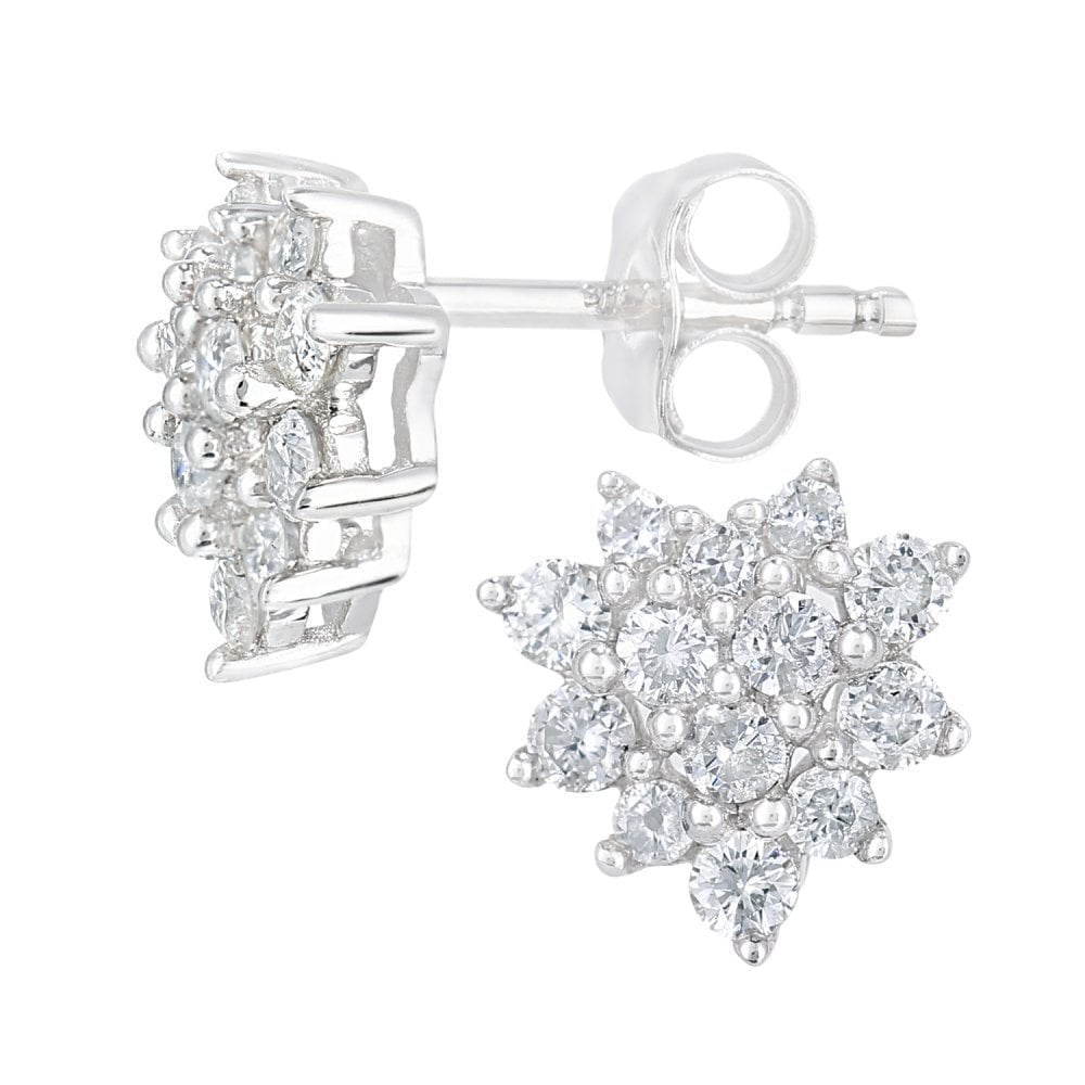9ct White Gold 0.50 Carat Natural Diamond Cluster Heart Stud Earrings