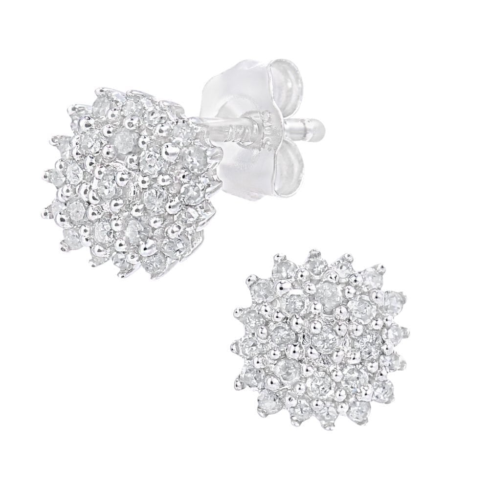 Diamond Cluster Stud Earrings 9ct White Gold | Prime Jewellery