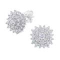 9ct White Gold 0.60 Carat Natural Diamond Cluster Round Stud Earrings with Gold Push Back