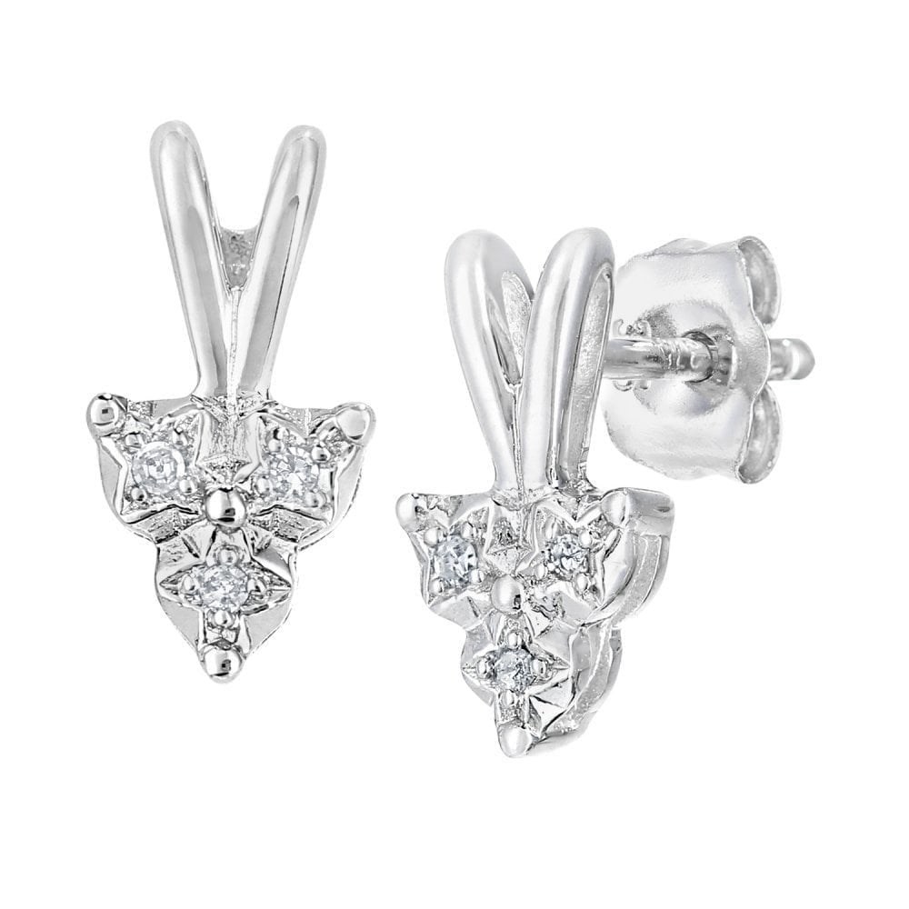 Diamond Trilogy Stud Earrings 9ct White Gold | Prime Jewellery
