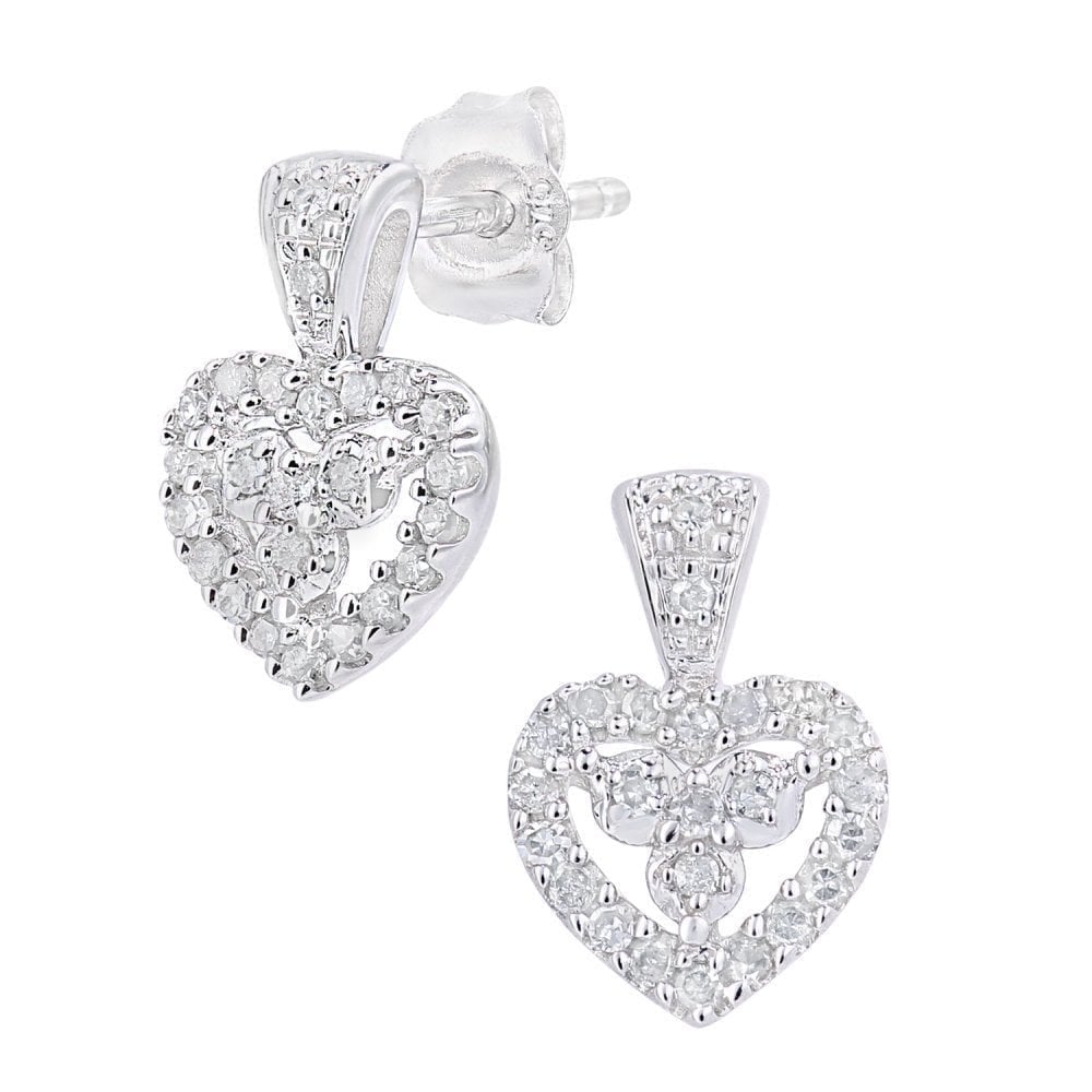 9ct White Gold 0.20 Carat Natural Diamond Heart Drop Earrings