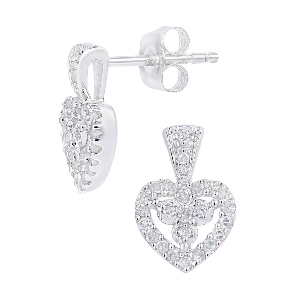 9ct White Gold 0.20 Carat Natural Diamond Heart Drop Earrings