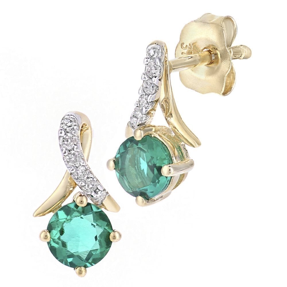 Emerald Crossover Stud Earrings 9ct Yellow Gold | Prime Jewellery