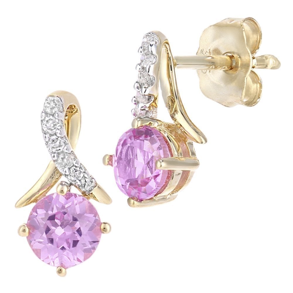 Pink Sapphire Crossover Stud Earrings 9ct Yellow Gold | Prime Jewellery