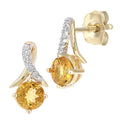 Citrine Cushion and Diamond Stud Earrings in 9ct Yellow Gold