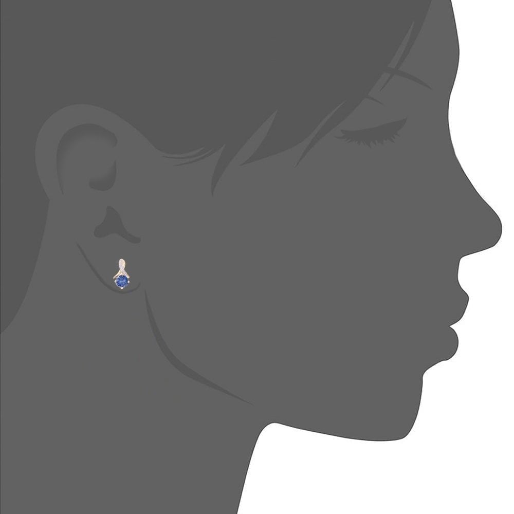 9ct Yellow Gold Created Tanzanite and 0.05ct Diamond Crossover Stud Earrings