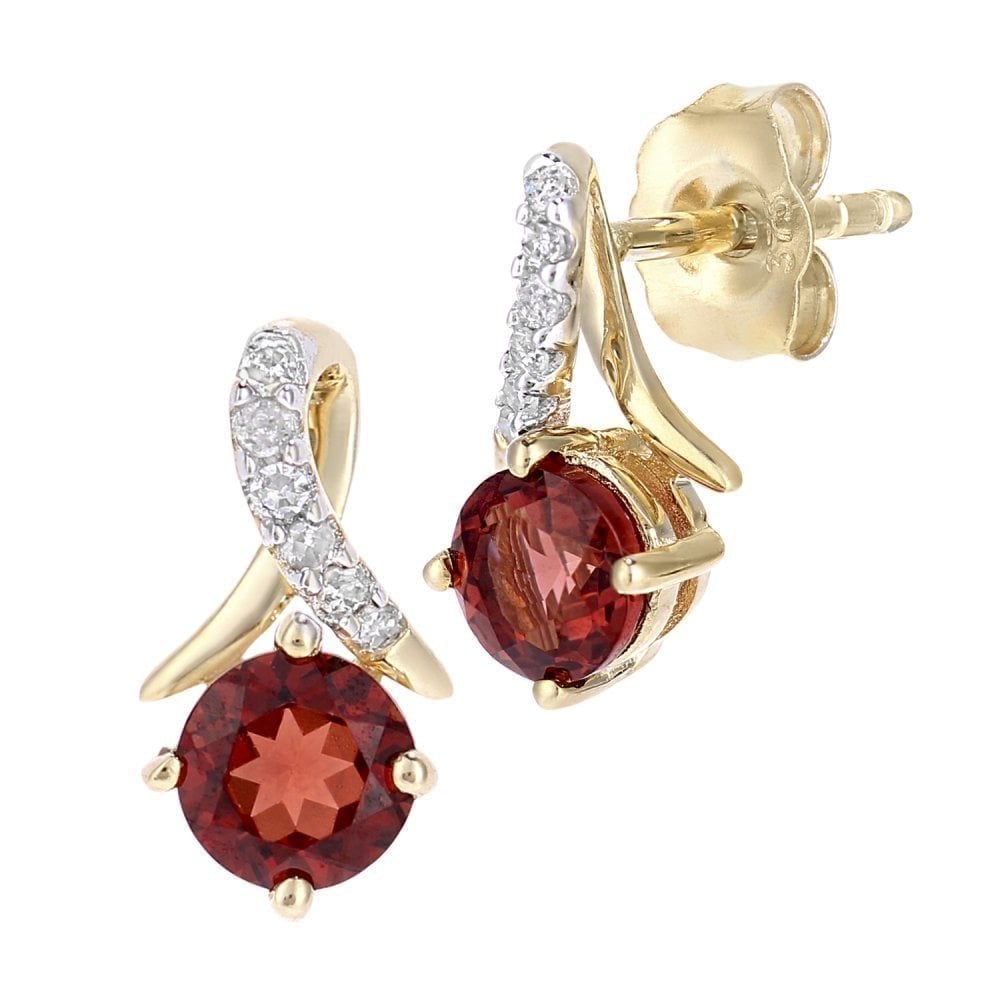 Garnet Crossover Stud Earrings 9ct Yellow Gold | Prime Jewellery