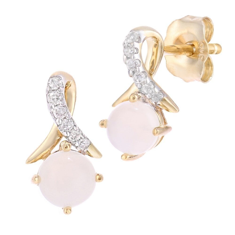 9ct Yellow Gold Opal and 0.05ct Diamond Crossover Stud Earrings