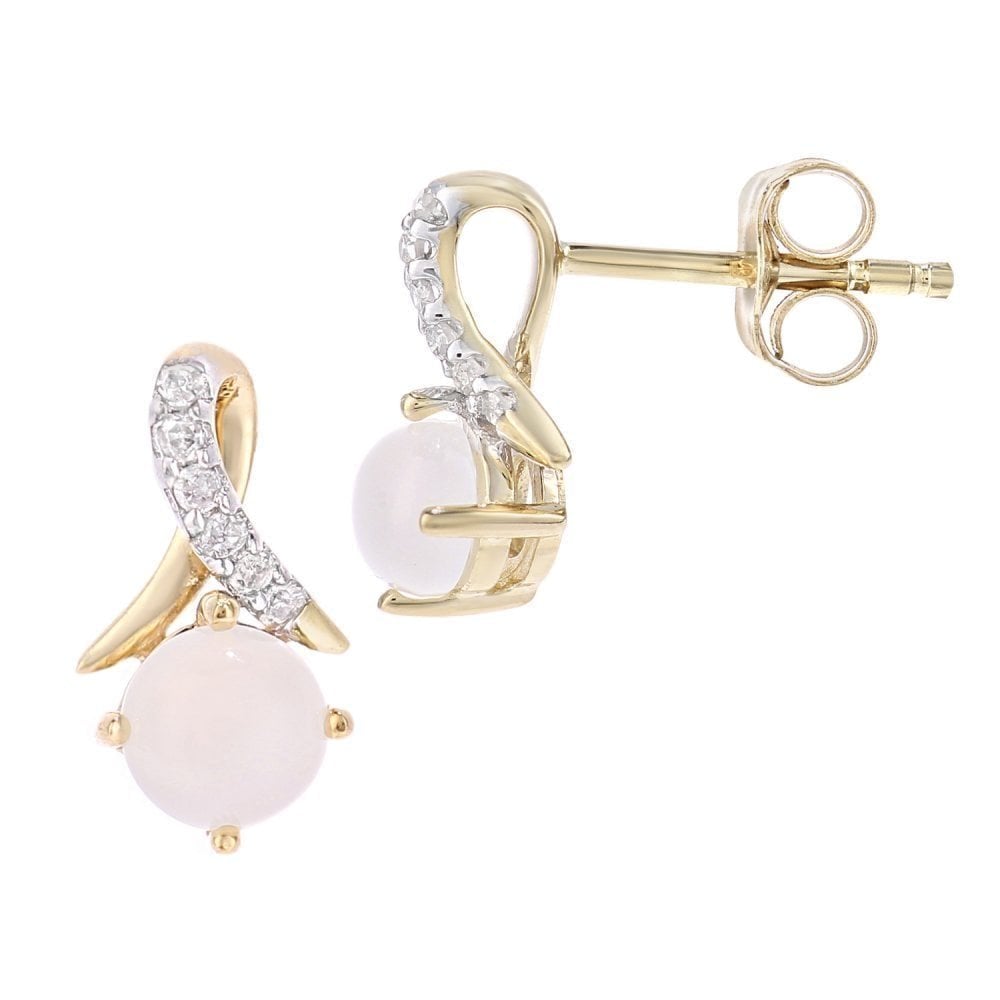9ct Yellow Gold Opal and 0.05ct Diamond Crossover Stud Earrings